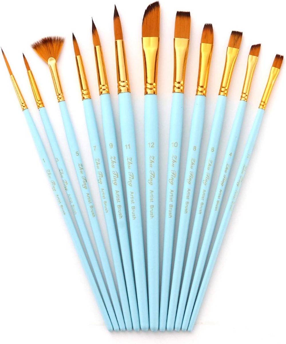 Set van 12 Kunstschilderskwasten voor Waterverf en Acrylverf - Ideaal voor Schilderen en Modelleren