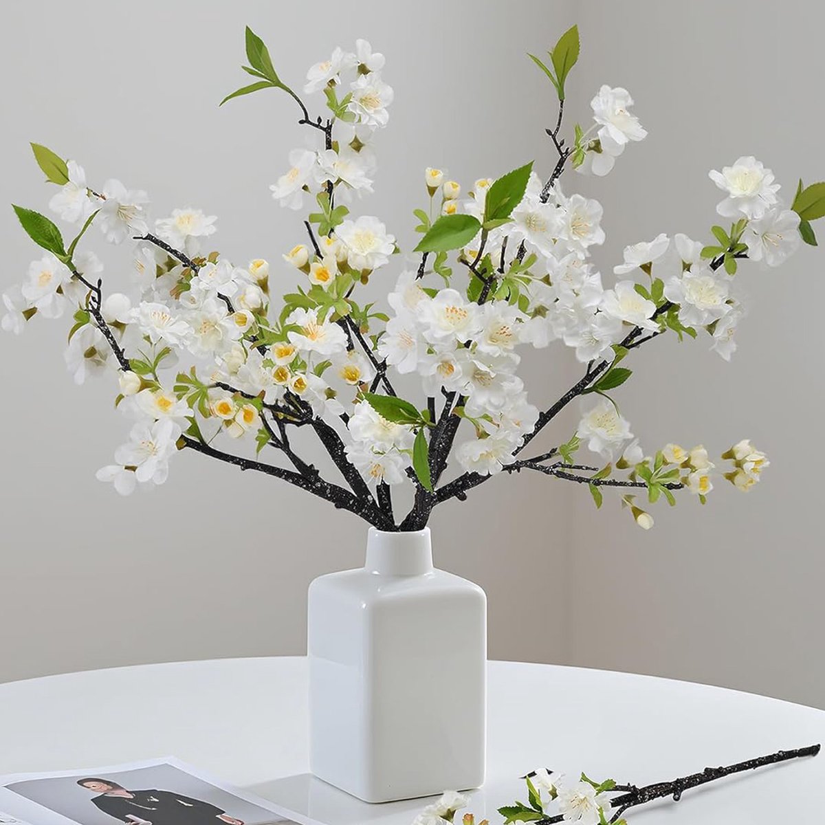 Kunstbloemen Kersenbloesem 6 stuks - Kunstmatige Sakura takken - Korte stelen voor bloemschikken - Zijden bloemen voor thuis decoratie - Lente decoratie - Wit