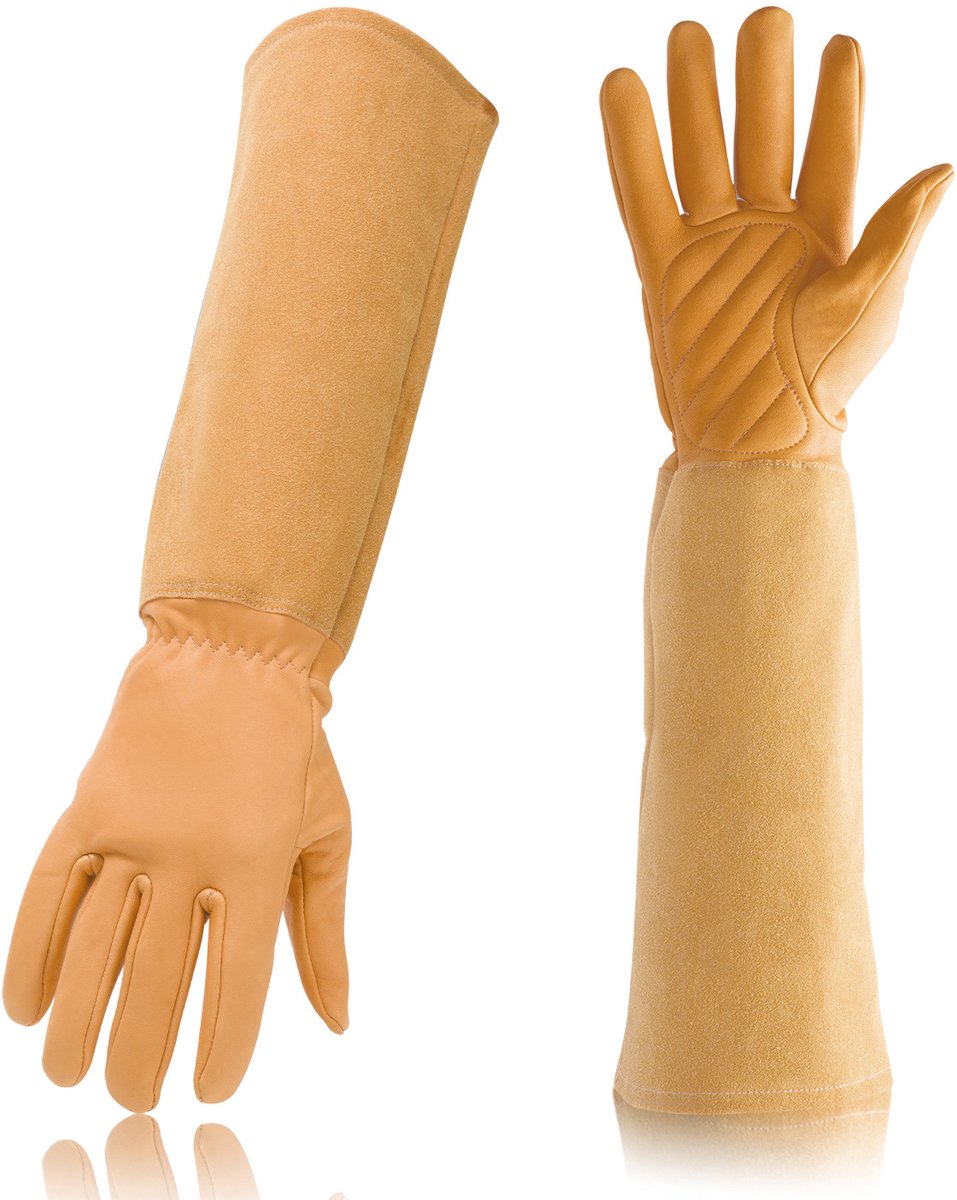 Lange Tuinhandschoenen voor Vrouwen - Doornwerend voor Rozen Snoeien - Schapenvacht Leer Met Prikbestendige Constructie - Verlengde Mouw Ter Bescherming van Onderarm - Flexibel en Comfortabel voor Tuinonderhoud - Bruin
