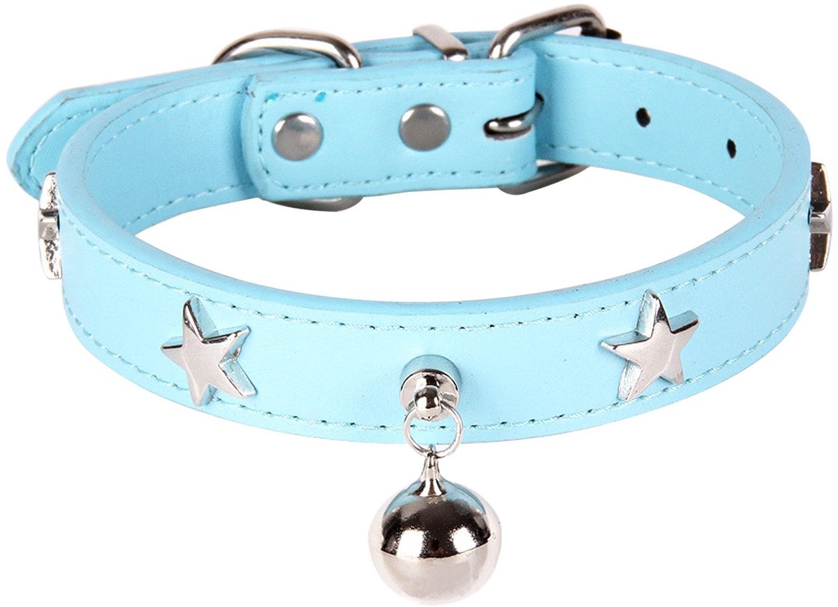 SnelShoppen - HALFSUMO Hondenhalsband van Leer met Bel en Ster, Luxe Hondenhalsbanden voor Kleine, Middelgrote en Grote Honden, Blauw, Maat S, Perfect
