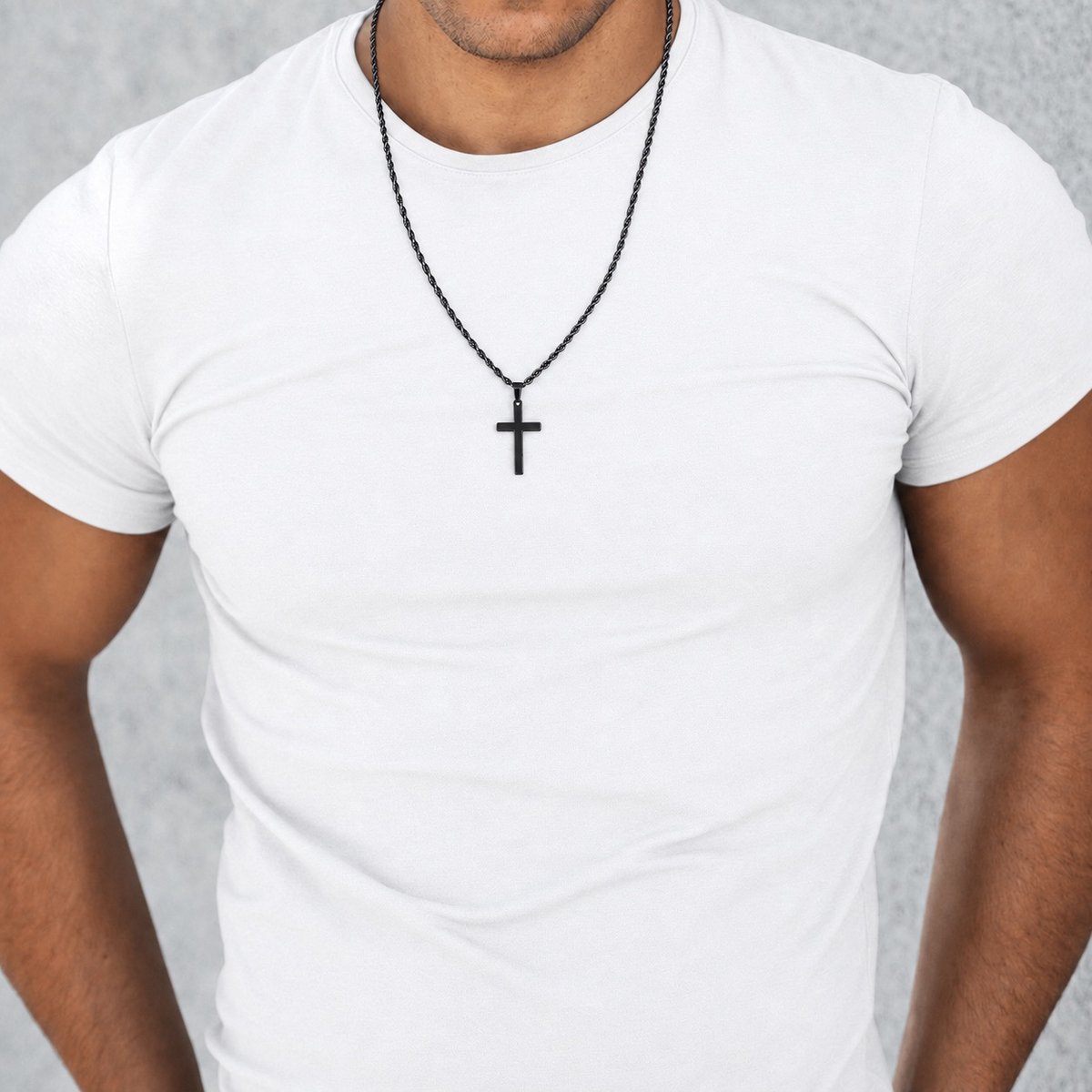Premium Kruis Ketting - Heren Ketting - RVS Roestvrij Staal - Zwart - Gevlochten Touwketting - Elegant Tijdloos Design
