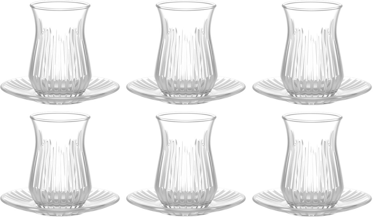 Bricard Loja | Turkse theeglazen set met onderzetters – 12-Delig – 6-Persoons - 160ml