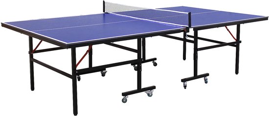Vente-unique Opvouwbare blauwe tafeltennistafel op wieltjes voor buiten met accessoires - L274 x B152.5 x H76 cm - JORDIE van Vente-unique — afbeelding 3