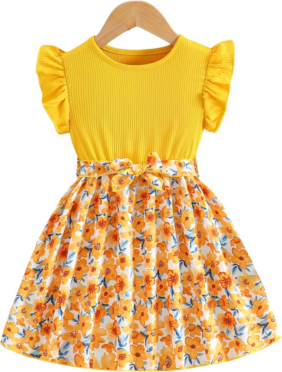 Currero Zomerjurk Meisjes Zomerjurken Kinderen Jurk Meisje Ibiza Stijl Sundress Kinderkleding Fel 5-6 Jaar Geel