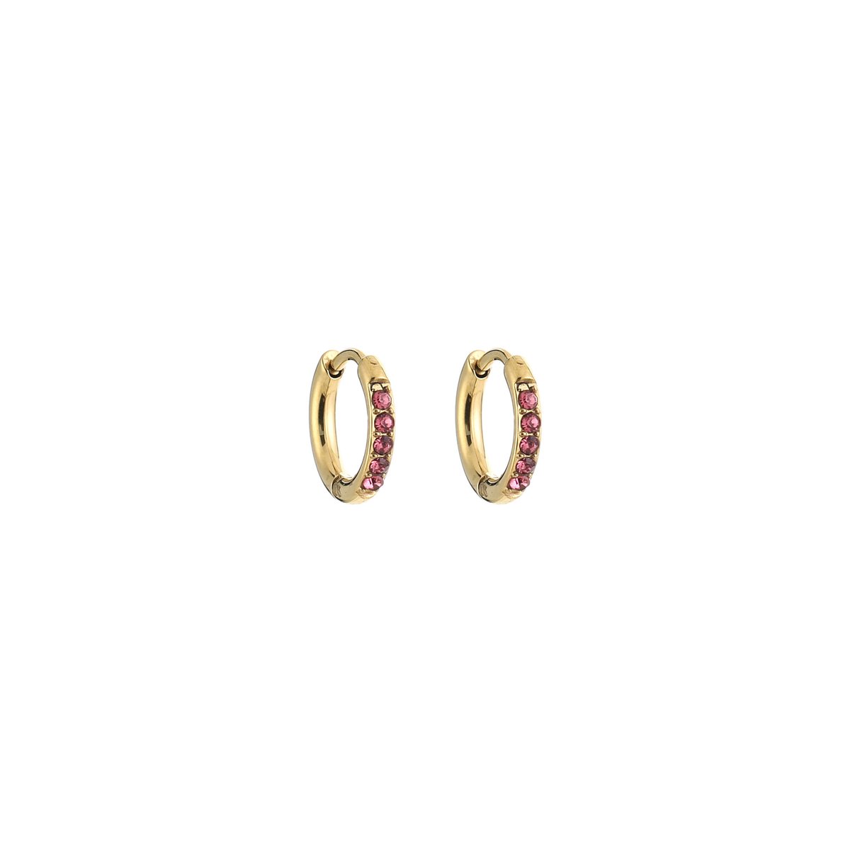 Stainless Steel Strass Huggie Hoops – Luxe Zirkonia Oorringen – RVS - Goud/Roze
