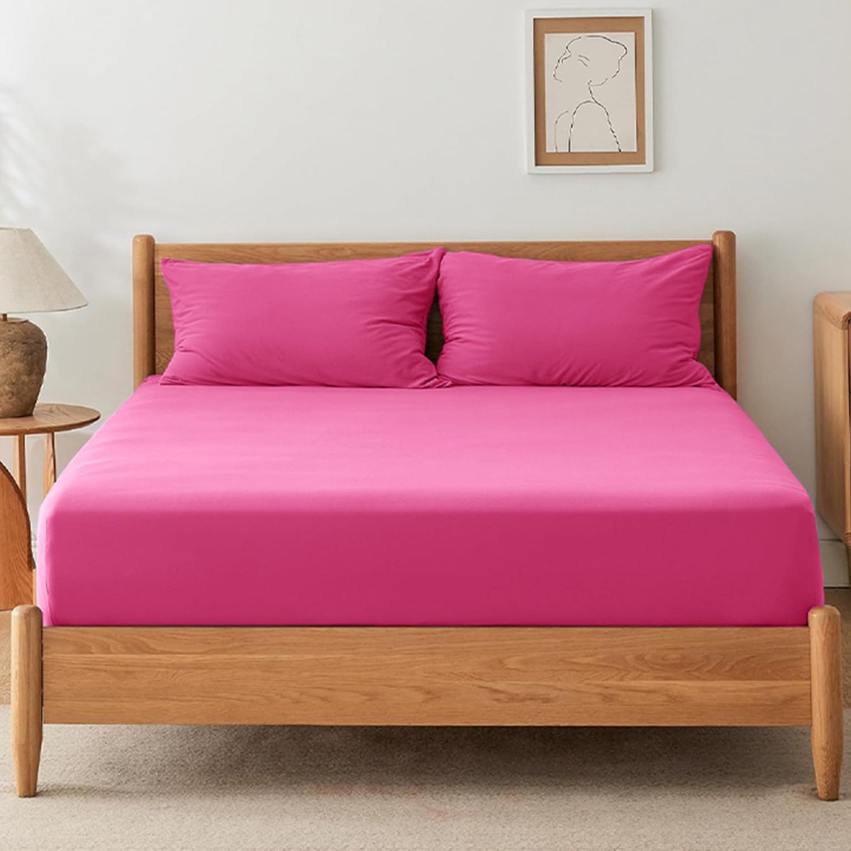 SnelShoppen - Dubbel Hoeslaken Roze - Diepe Zak 40 cm - Zacht Geborsteld Microvezel - Hotelkwaliteit - Krimp- en Kleurbestendig Beddengoed