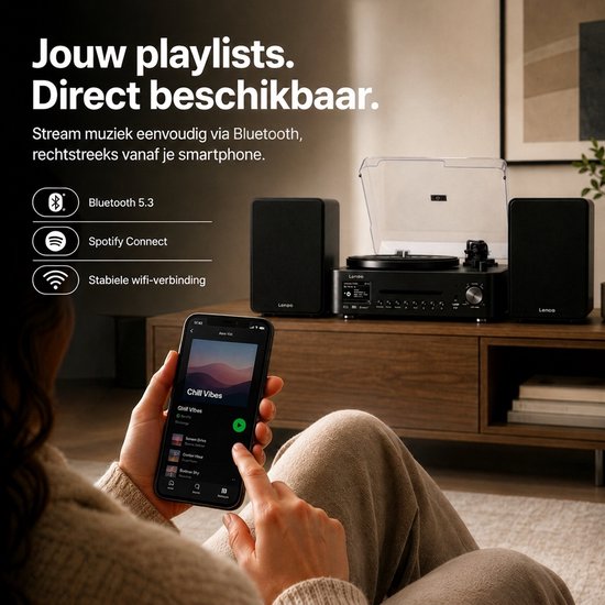Lenco Platenspeler - MC-760BK HiFi-set met DAB+ FM en Internetradio - CD en Bluetooth - 2x 30W Speakers - Zwart — afbeelding 4