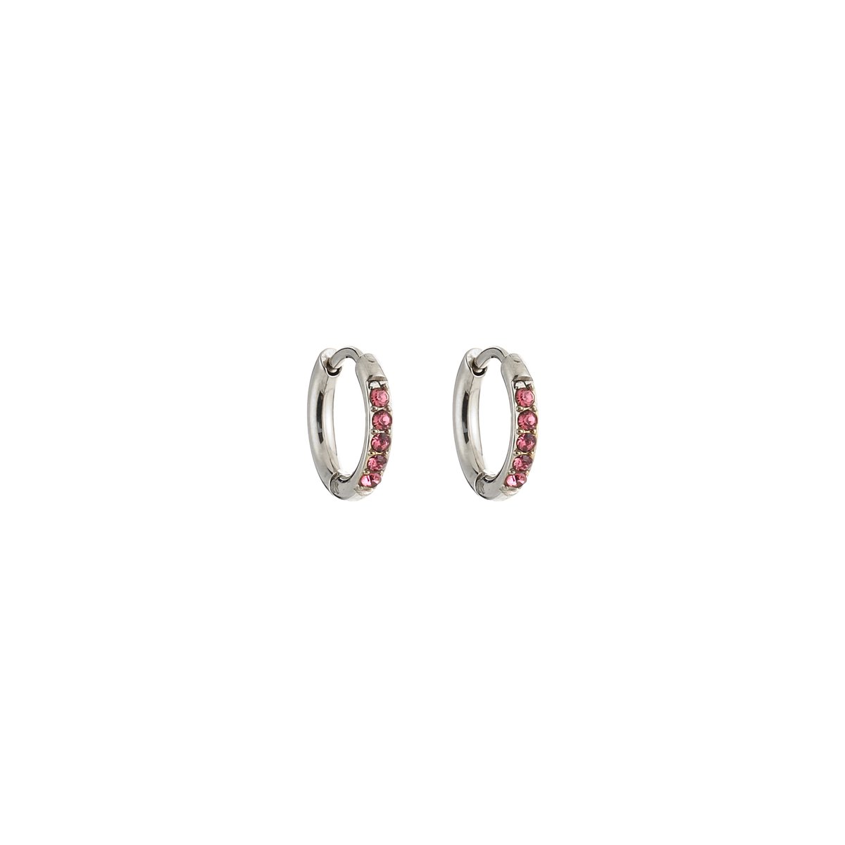 Stainless Steel Strass Huggie Hoops – Luxe Zirkonia Oorringen – RVS - Zilver/Roze