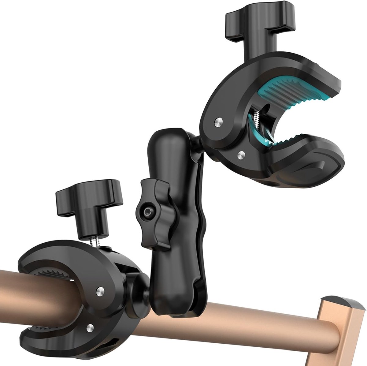SnelShoppen - Dubbele Klemhouder 360 Graden Draaibaar, Camerahouder met Magische Arm voor Motorfietsen, Kinderwagens, Rollators, Rolstoelen, Stabiel e