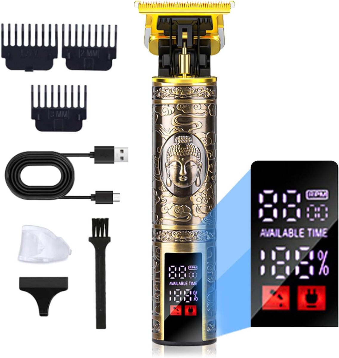 SnelShoppen - Professionele Haartrimmer, Scheerapparaat voor Mannen met Digitale LCD Display, Baardtrimmer voor Contouren, Draadloos en Oplaadbaar