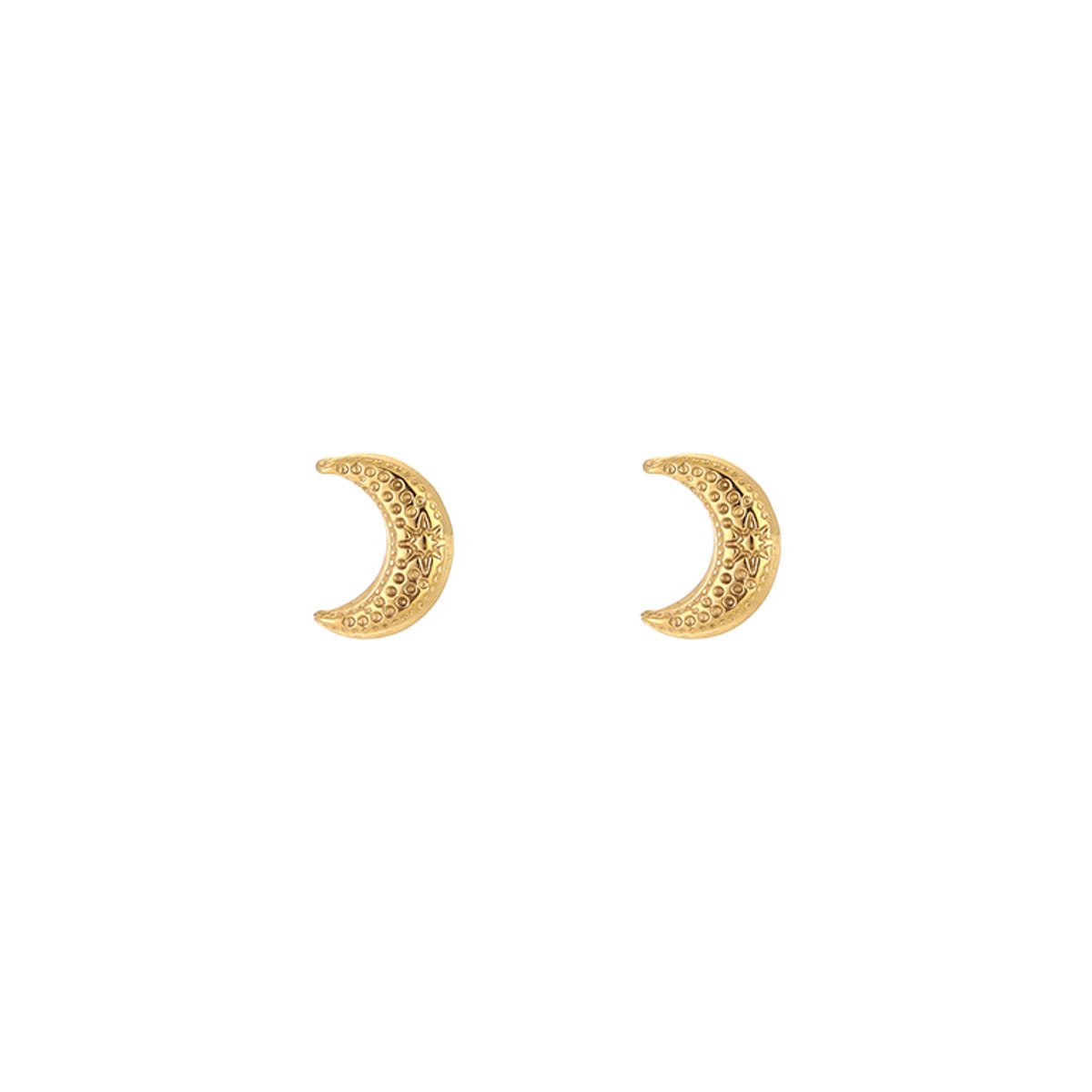 Stainless Steel Textured Crescent Moon Stud Earrings – Luxe Maan Knopjes 1 cm – RVS