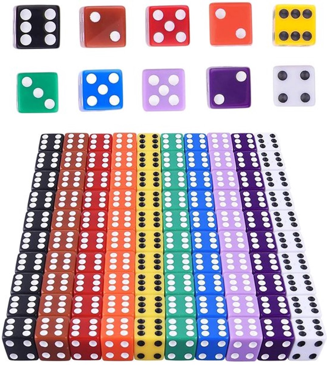 Dobbelstenen Set van 100 - Kleurrijke D6 Dobbelstenen - 16 mm - Milieuvriendelijk Acryl - Ideaal voor Bordspellen - Duurzaam - Speelgoed