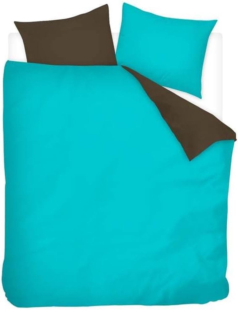 SnelShoppen - Duvet Cover Snoozing Two Tone 240x200/220cm - Turquoise/Brown met 2 Kussenslopen 60x70cm - 100% Katoen, Reversible Design, Perfect voor