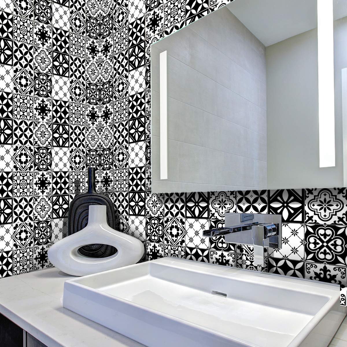 SnelShoppen - Tegelstickers Zelfklevend Cementtegelstickers Wanddecoratie voor Badkamer en Keuken 10 x 10 cm 60 Stuks Kleur Multicolor