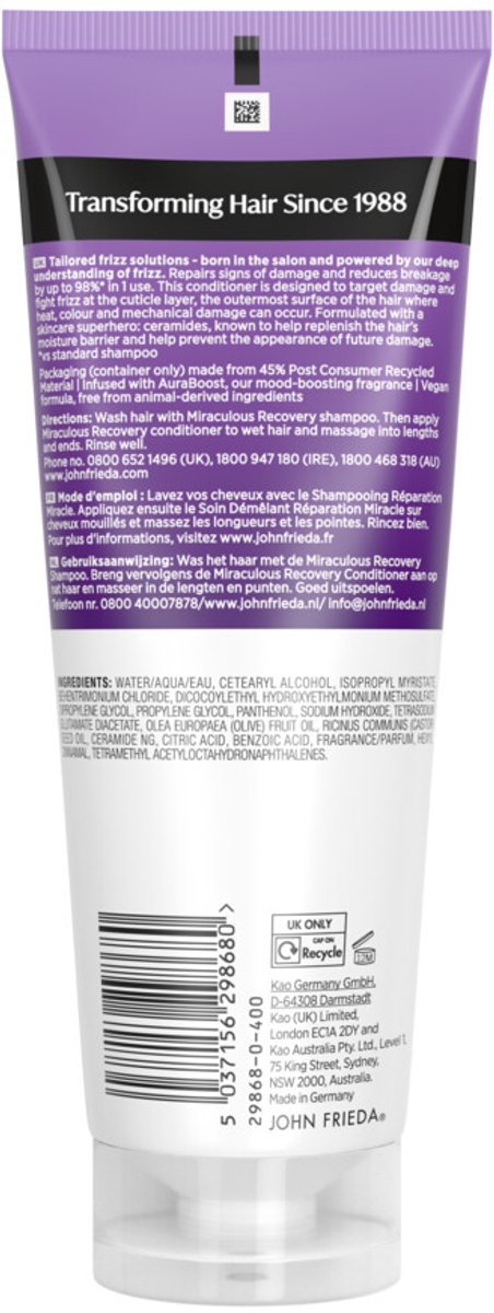 John Frieda Frizz Ease Conditioner - 3 x 250 ml - Voordeelverpakking