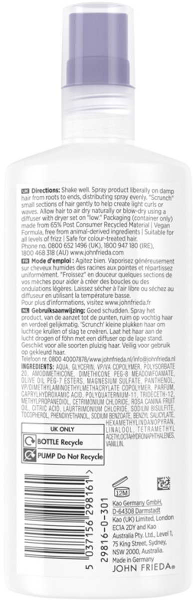 John Frieda - Frizz Ease Dream Curls Styling Spray - 6 x 200 ml - Voordeelverpakking