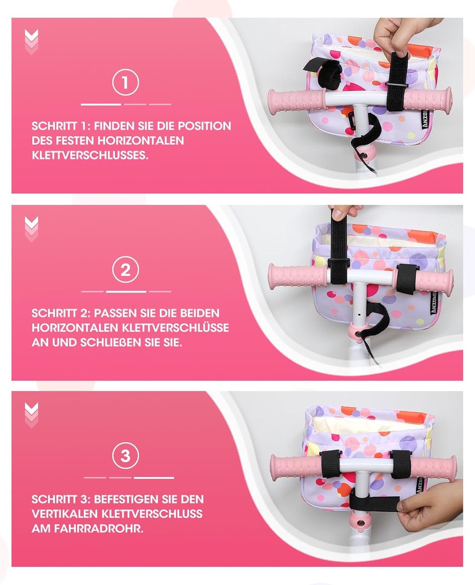 SnelShoppen - ANZOME Stuurtas voor Kinderen, Fietsmand voor Meisjes, Fietsaccessoires voor Loopfiets, Driewieler, Scooter, Roze, Waterdicht, Ideaal vo