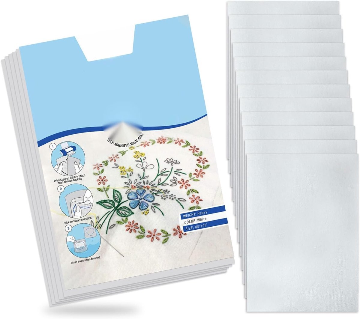 6 Stuks Zelfklevend Wateroplosbaar Borduurvlies A4 - Printbaar Transferpapier voor Handmatig en Machinaal Borduren, Wit (29,8 x 21,1 cm) voor Creatieve Projecten en Borduurwerk