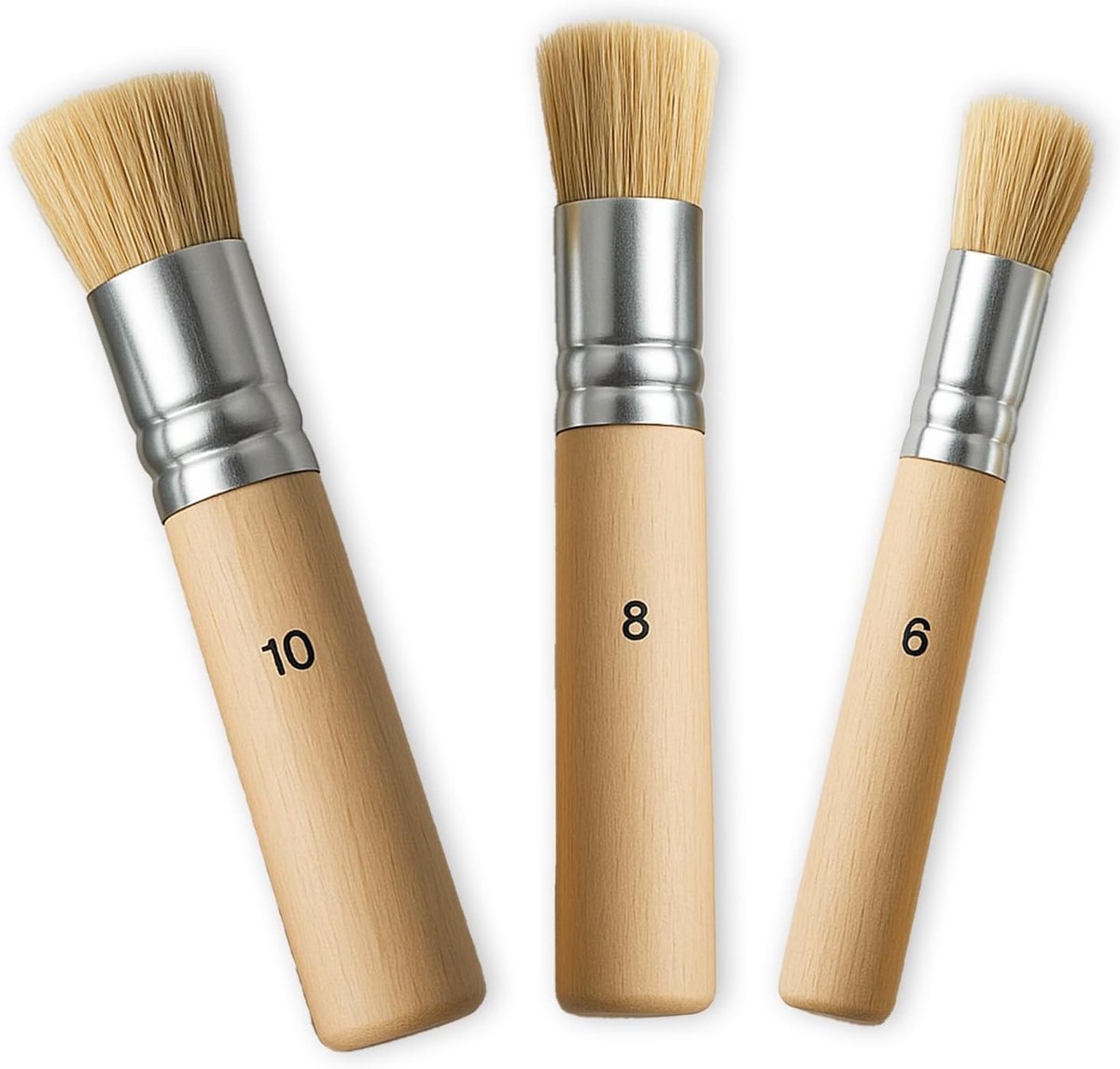 Ronde sjabloneerkwasten set van 3, natuurlijke borstels voor acryl, olie en aquarel schilderen, ideaal voor doe-het-zelf projecten en handwerk (3 maten)