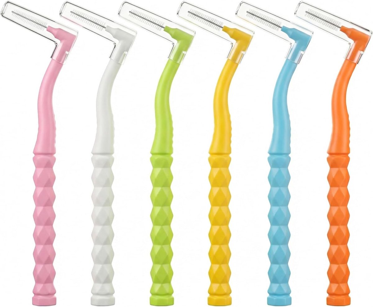 Interdentale borstels set van 60 stuks, L-vormige beugels, tandenborstels voor optimale mondhygiëne, 6 maten en kleuren beschikbaar