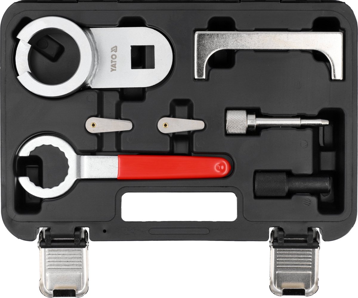YATO Professionele Timingset – Voor VW Bedrijfswagens (Crafter, LT, Transporter T4) – 2.4D & 2.5D SDI/TDI/TDI CR – Blokkeergereedschap – Koolstofstaal – Inclusief Opbergkoffer
