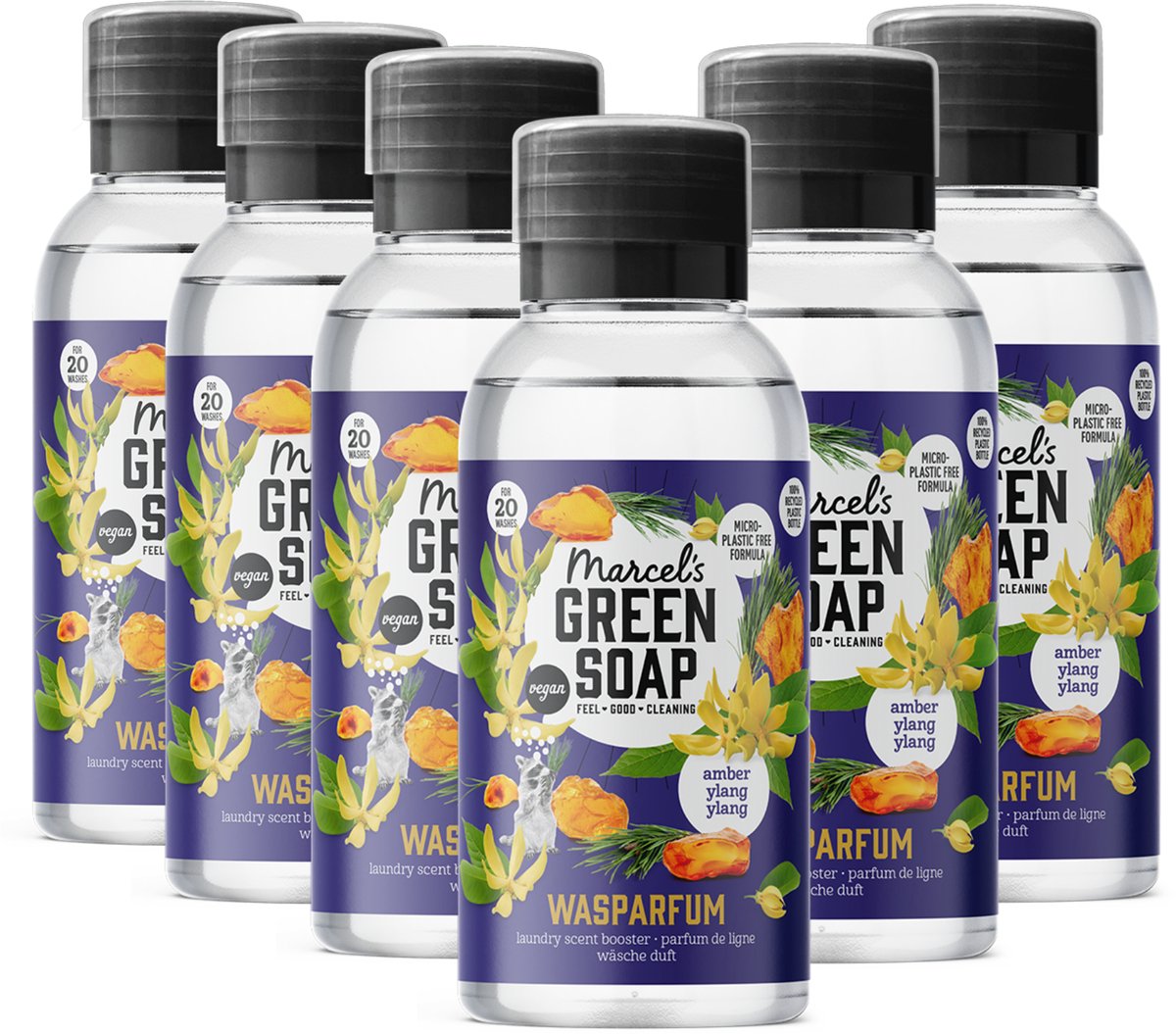 Marcel's Green Soap Wasparfum - Amber & Ylang Ylang - 6 x 250ml - 120 wasbeurten