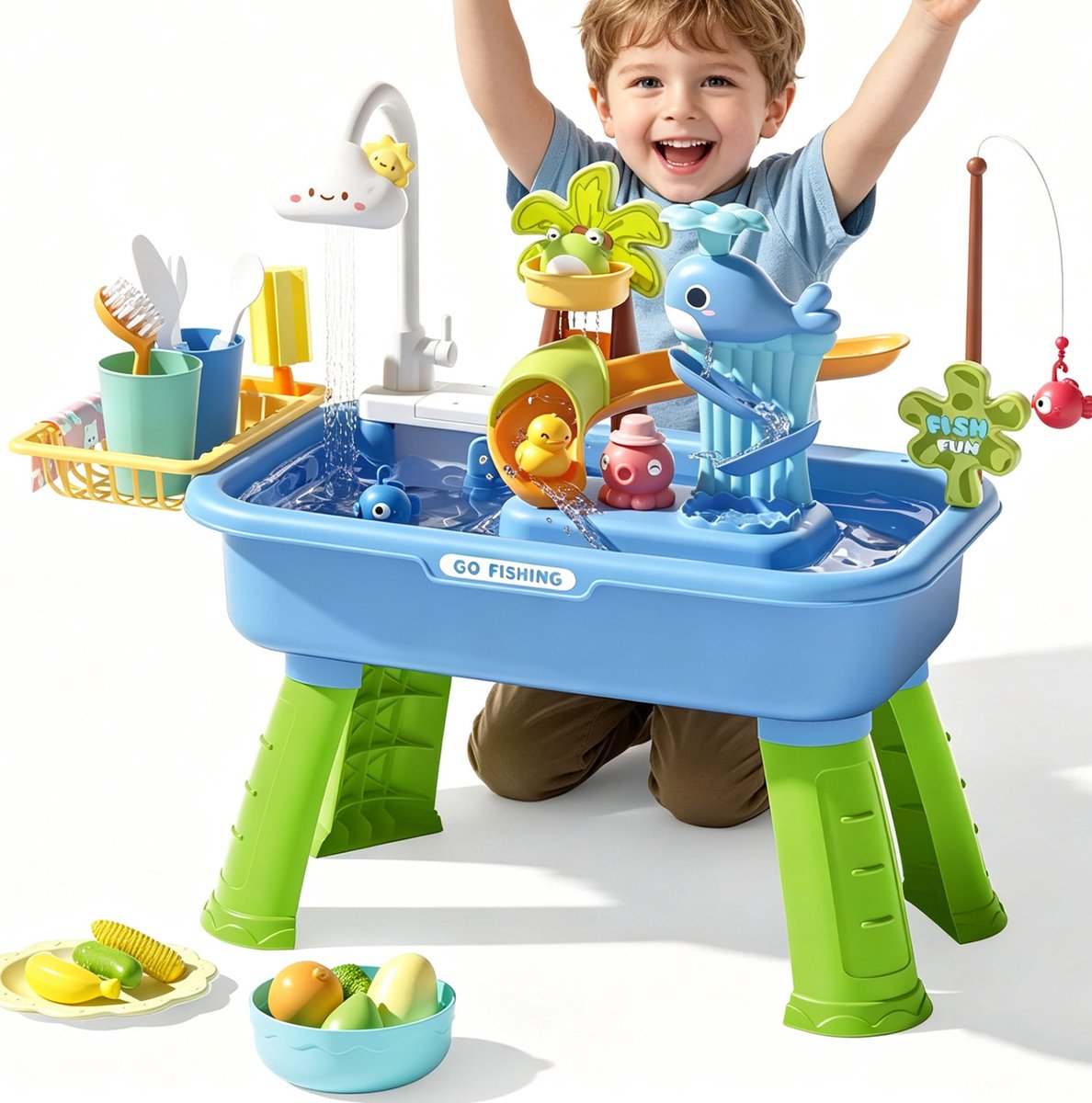 Watertafel - Speeltafel - Waterbandplank Voor Kinderen - 1 Set Baby Speeltafel Baby Speelgoed - Sensorische Watercircuittafel - Waterdicht - Tafel Om Te Vissen - Blauw