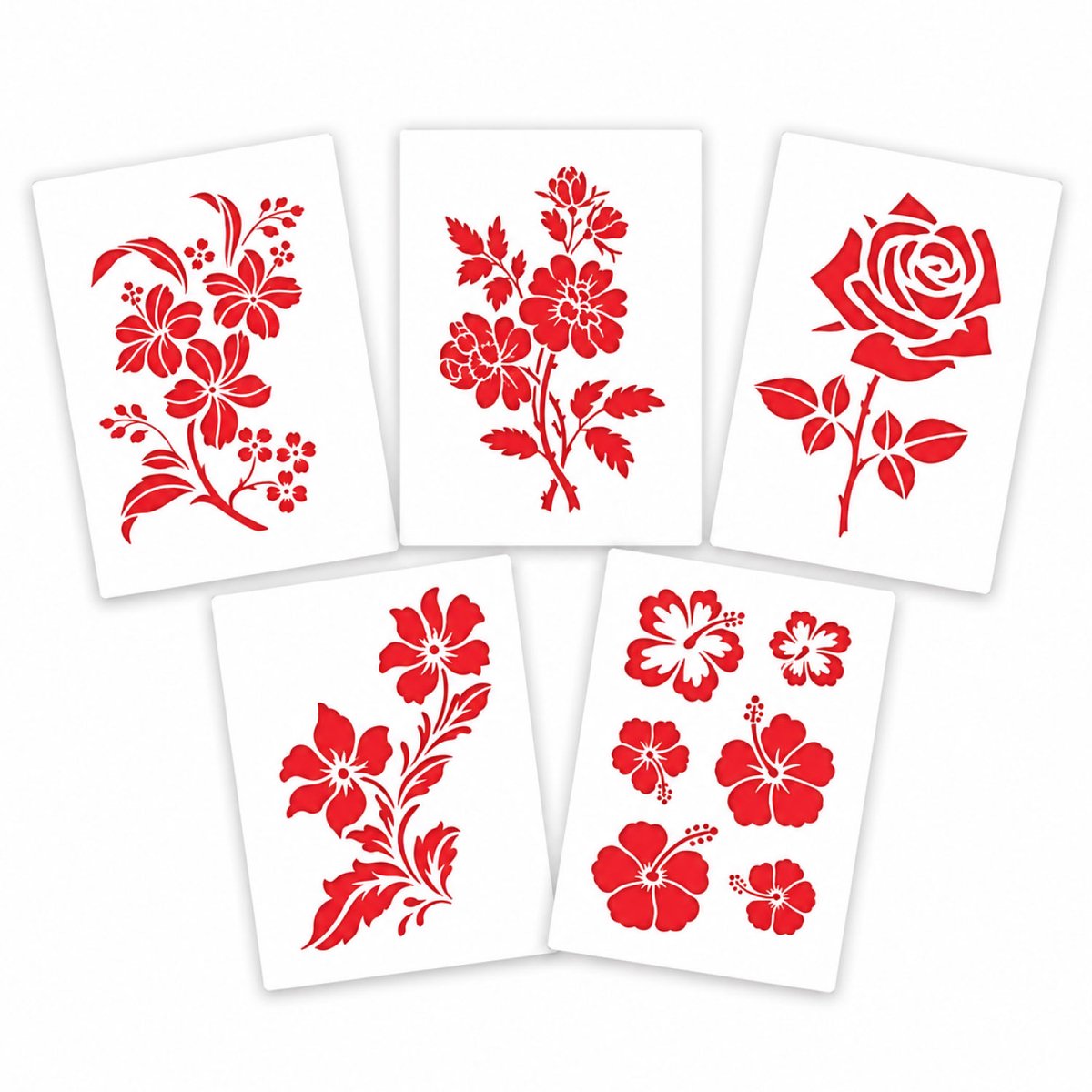 QBIX Bloemen Sjablonen set – 5x A5 Formaat Bloem Stencils – Creatieve Projecten – 5 stuks - 0.3 mm dikte