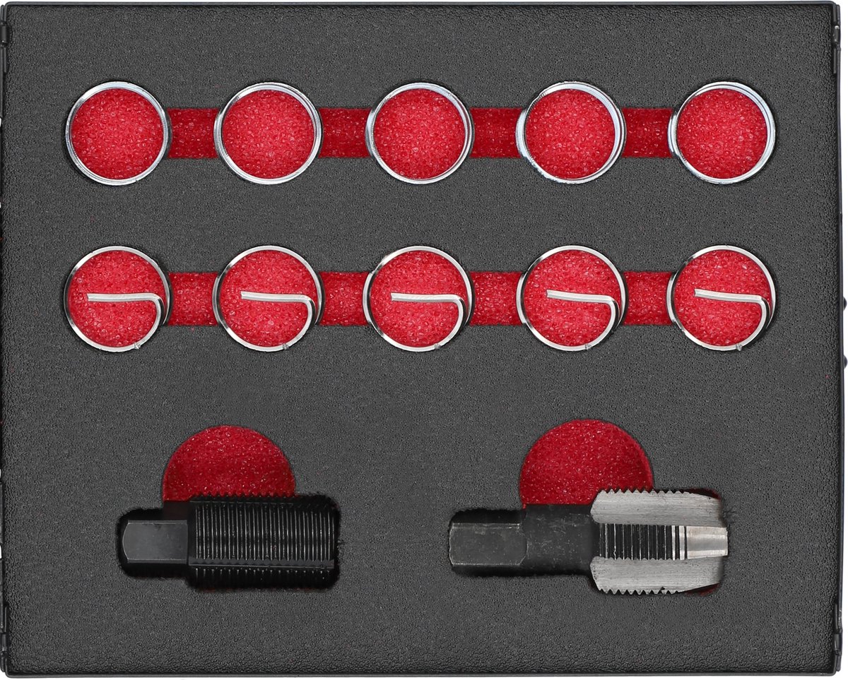 YATO Professionele Lambdasensor Schroefdraad Reparatieset – 12-Delig – M18 x 1.5 mm – Met RVS Schroefdraadbussen & Tappen – Inclusief Opbergkoffer