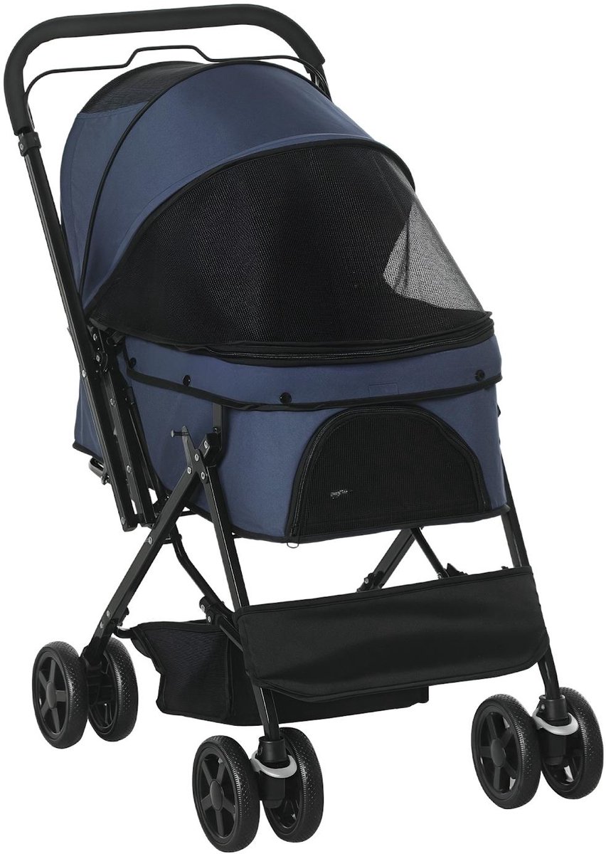 Hondenbuggy – Omkeerbare Duwstang, Vouwbaar Design met Remmen, Geschikt voor Kleine Honden tot 10kg
