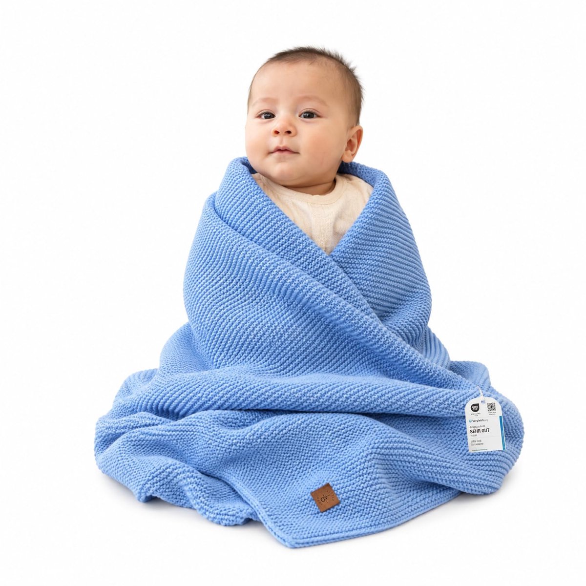 SnelShoppen - Zachte gebreide deken 80x100 cm babyblauw, ademend, Oeko-Tex 100-gecertificeerd, licht en behaaglijk voor pasgeborenen, peuters, kinderb