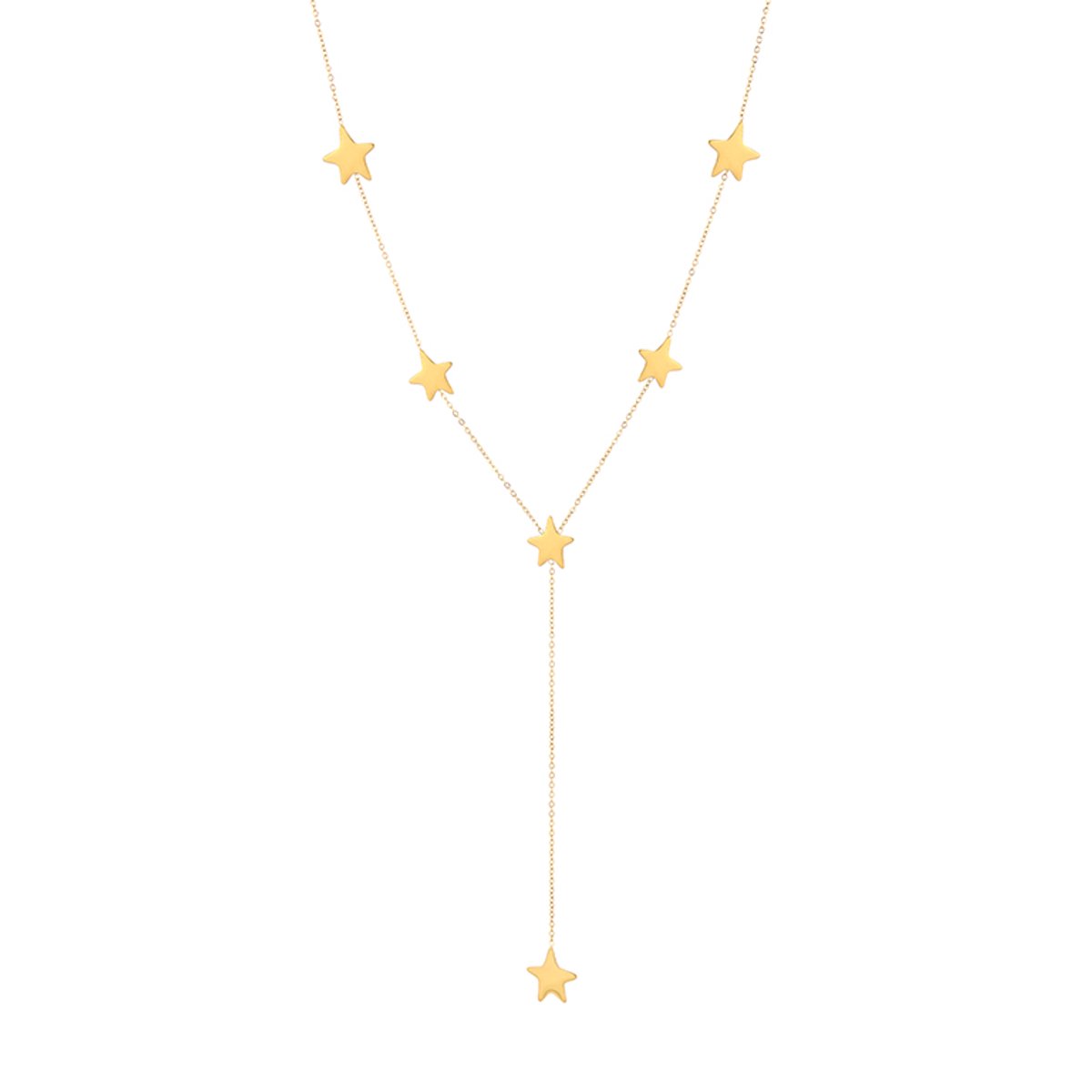 Modieuze Roestvrij Stalen Ketting - Y-Vormige Ketting met Tijdloze Sterretjes - Stainless Steel Sieraad - Goud