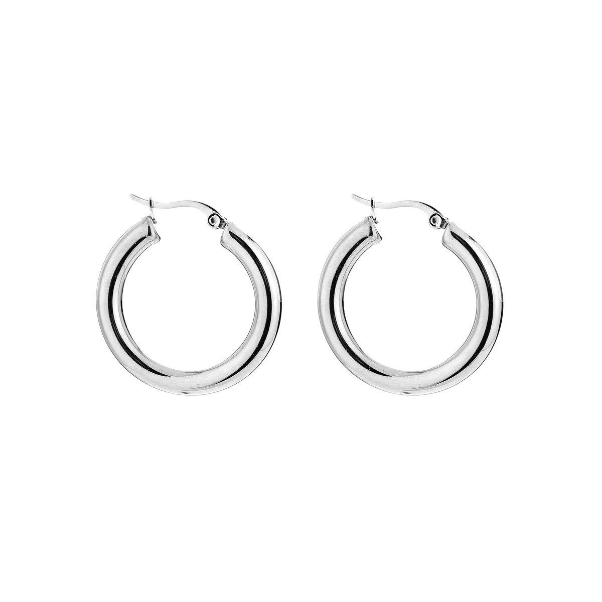 Stainless Steel Chunky Tubing Statement Hoops – Luxe Oorringen – RVS - Zilver