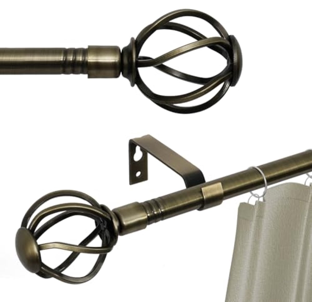 Huis Geluk Gordijnroede Antiek Messing 28-122 cm 5/8 inch Zwaar Belastbaar met Beugels - Kleine Gordijnstang voor Slaapkamer, Keuken - Geborsteld Messing