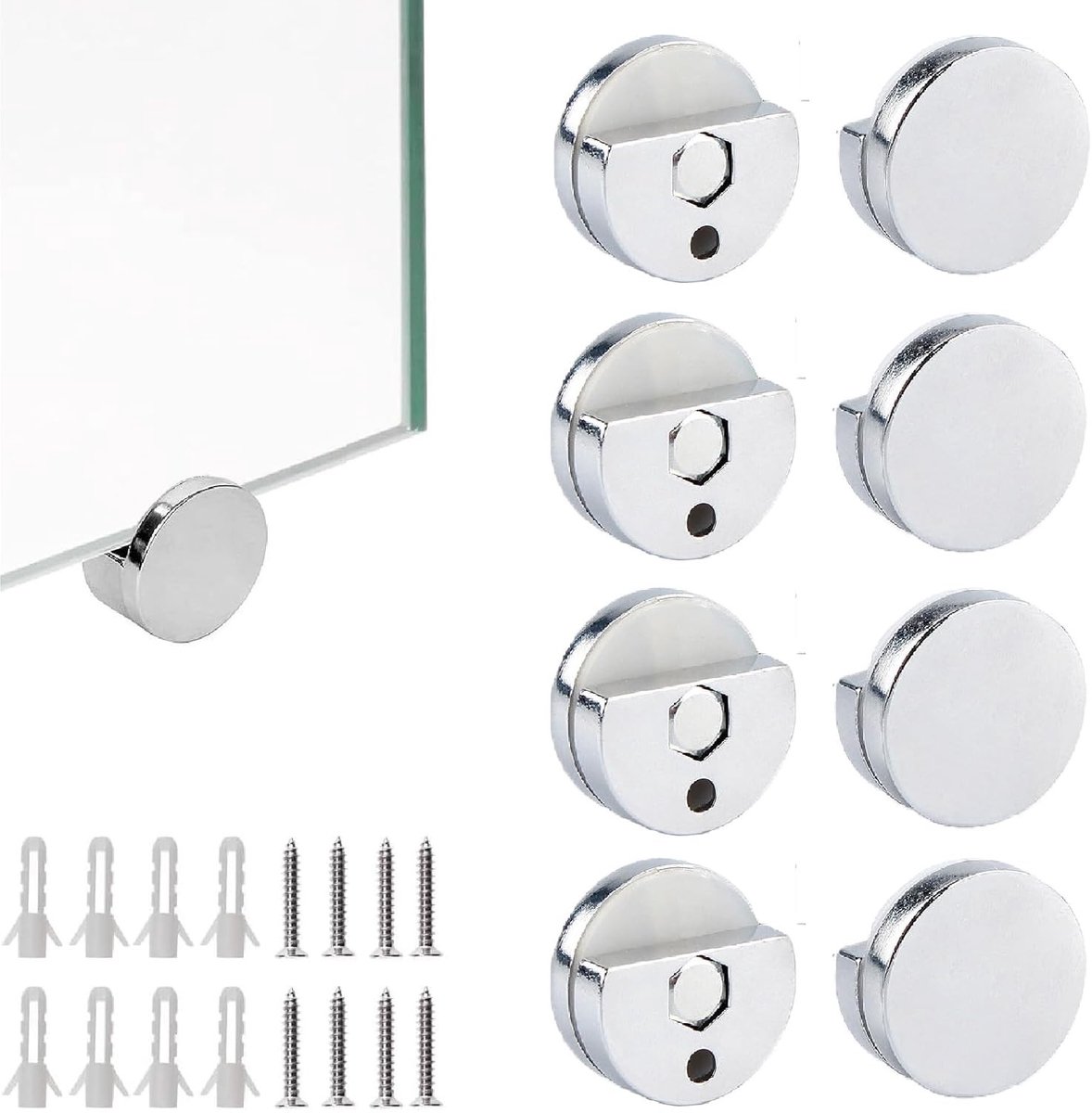 SnelShoppen - 8 Stuks Zink Legering Glasklemmen, Spiegel Klem, Multifunctionele Spiegelhouder, Rond Glas Houder, Steun voor Spiegel, Glas, Foto's, Wan