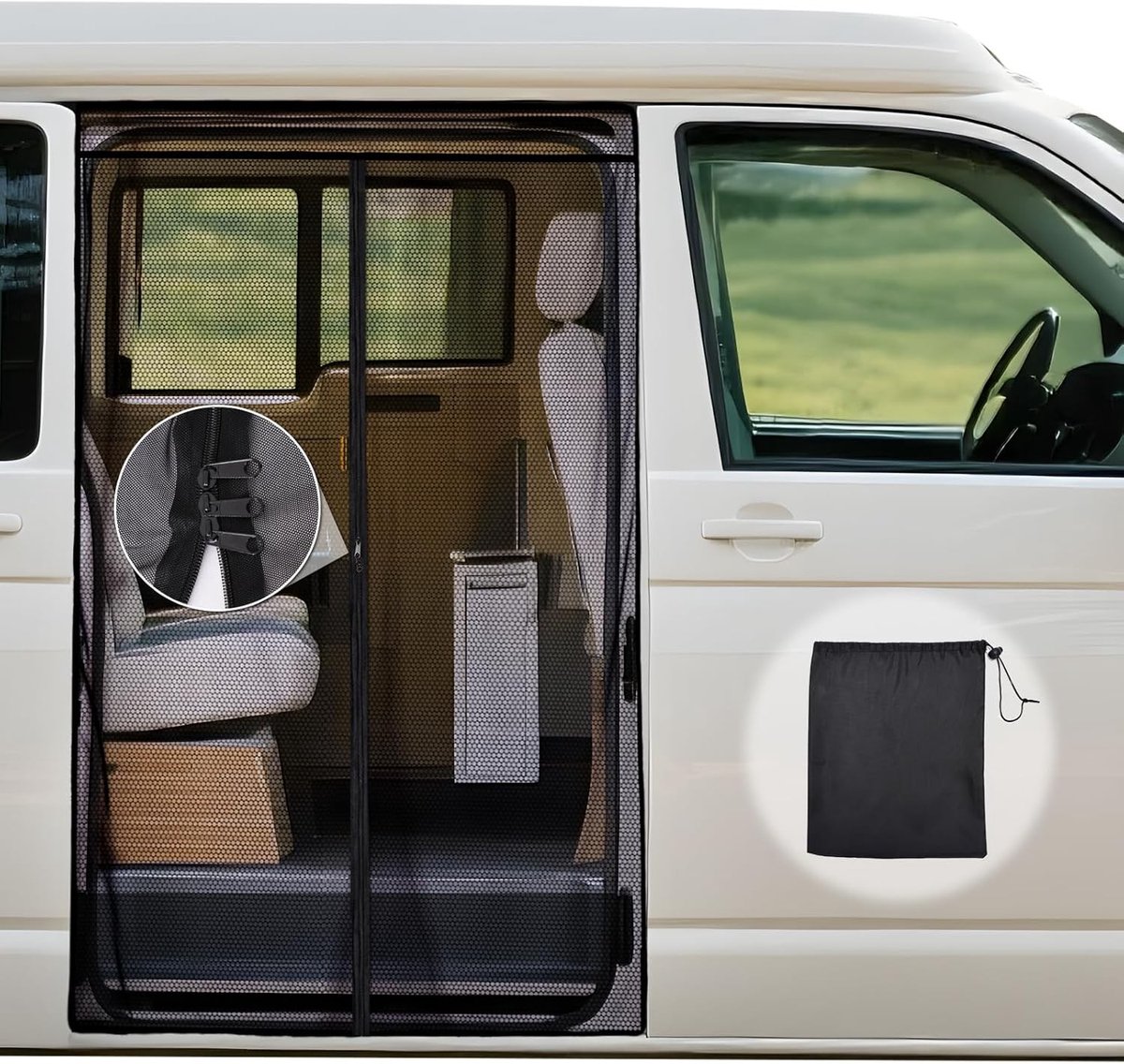 Magnetisch Rits Moskito Net voor VW T5 T6 - Insectenbescherming, Zonwering en Camping Scha