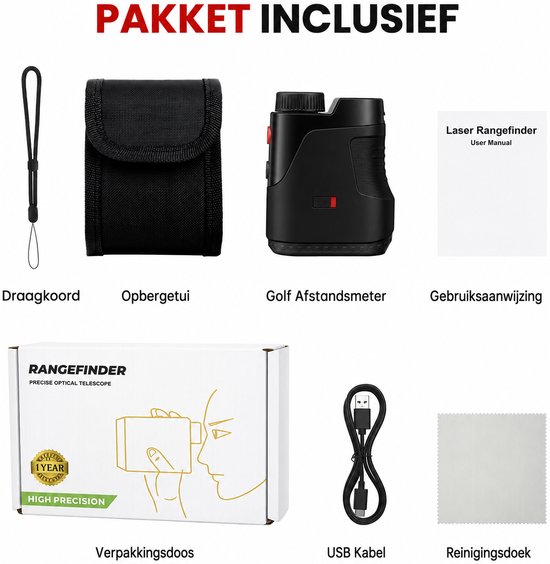 Afstandsmeter Golf - Laser Rangefinder - Golftrainingsmateriaal - Golf Accessoires - 1100 Meter - 7x Vergroting - Hellingscompensatie - Pin Lock met Trilling - USB-C Oplaadbaar - Zwart — afbeelding 5