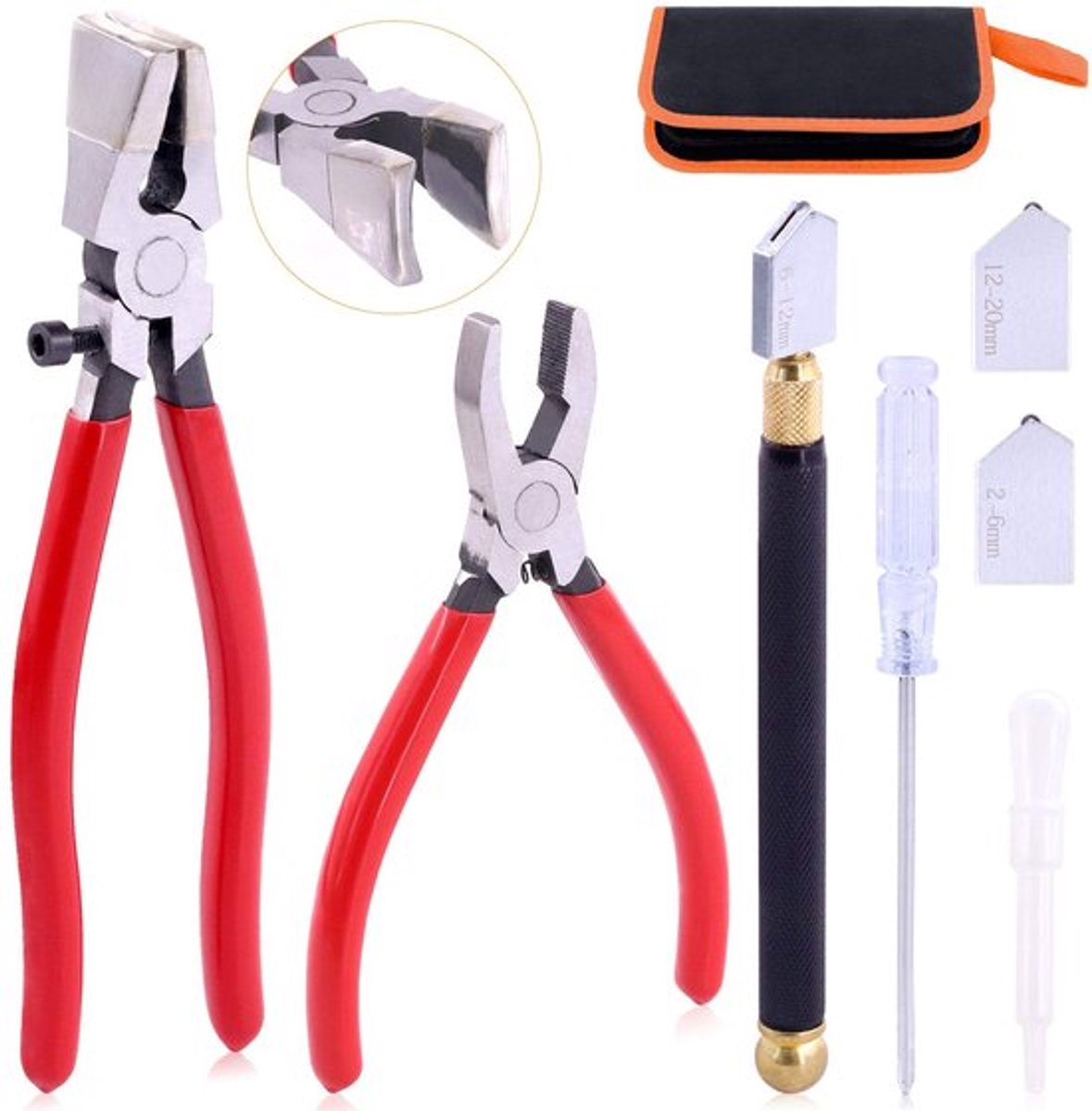 Glassnijder Professioneel - Glassnijder Set - Glasbreek- en Loop Tangenset - Zwaar Koolstofstaal - Rubber Handgreep - Verstelbaar Ontwerp - Glasgereedschap