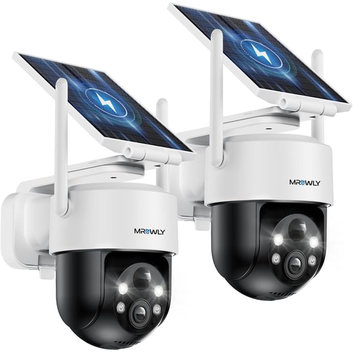 SnelShoppen - Mrowly 2K Bewakingscamera Buiten Set van 2 - Zonne-energie, 360° PTZ WLAN, Nachtzicht, Beveiliging voor Tuin, Huis, Garage - Slimme Came