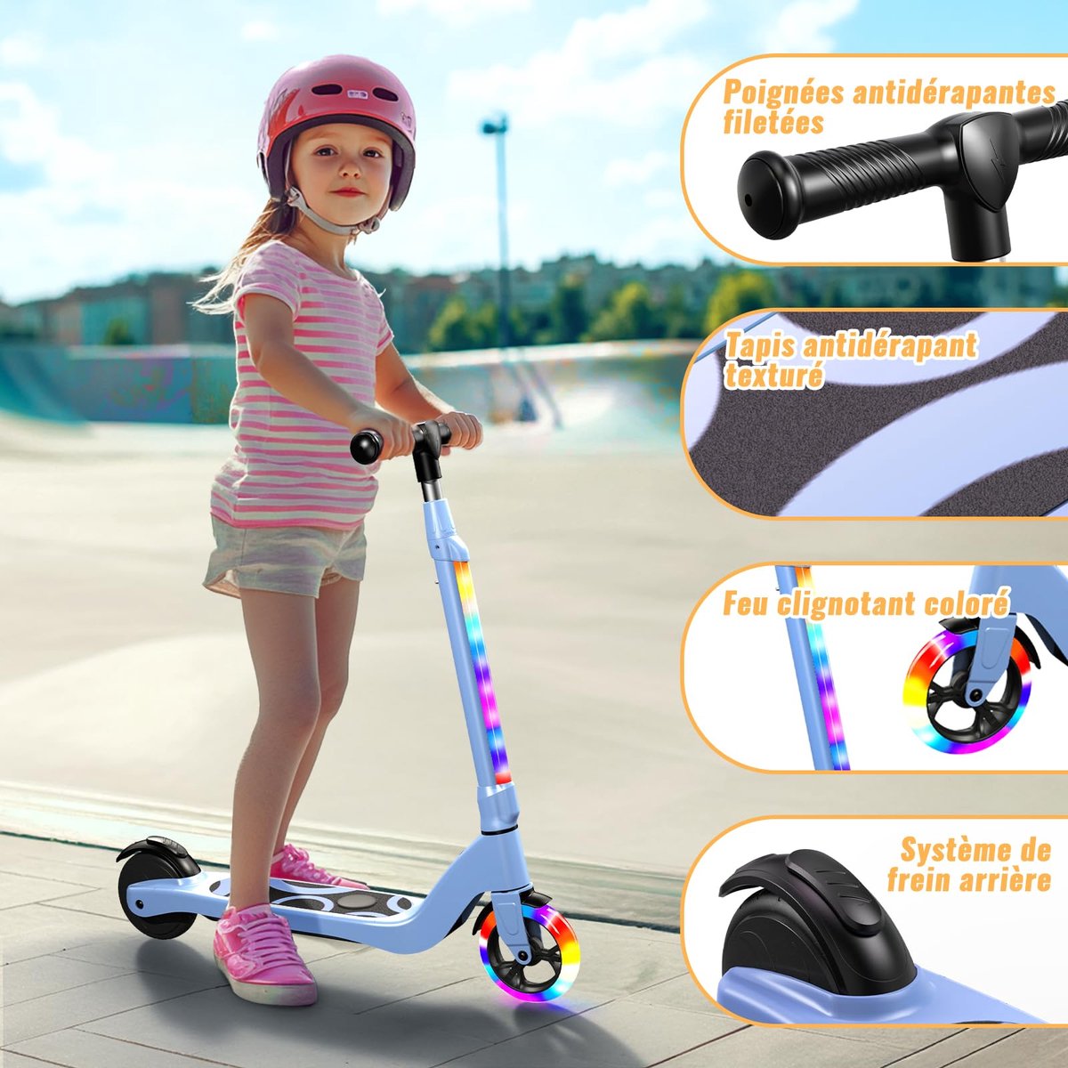 SnelShoppen - Elektrische step voor kinderen 6-8-10 jaar - LED verlichting, 3 hoogtes, 5,3 inch, max 70 kg, snelle en veilige step voor buitenplezier