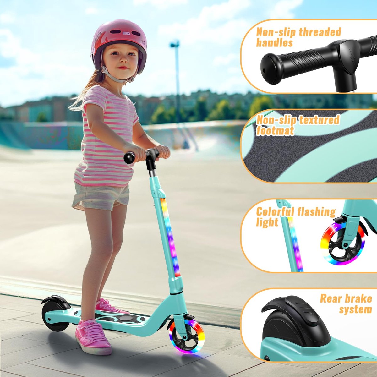 SnelShoppen - Elektrische step voor kinderen 6-10 jaar, LED-verlichting, 3 standen, 14 cm wielen, max. 10 km/u, ideale kinderstep voor buiten, veilig