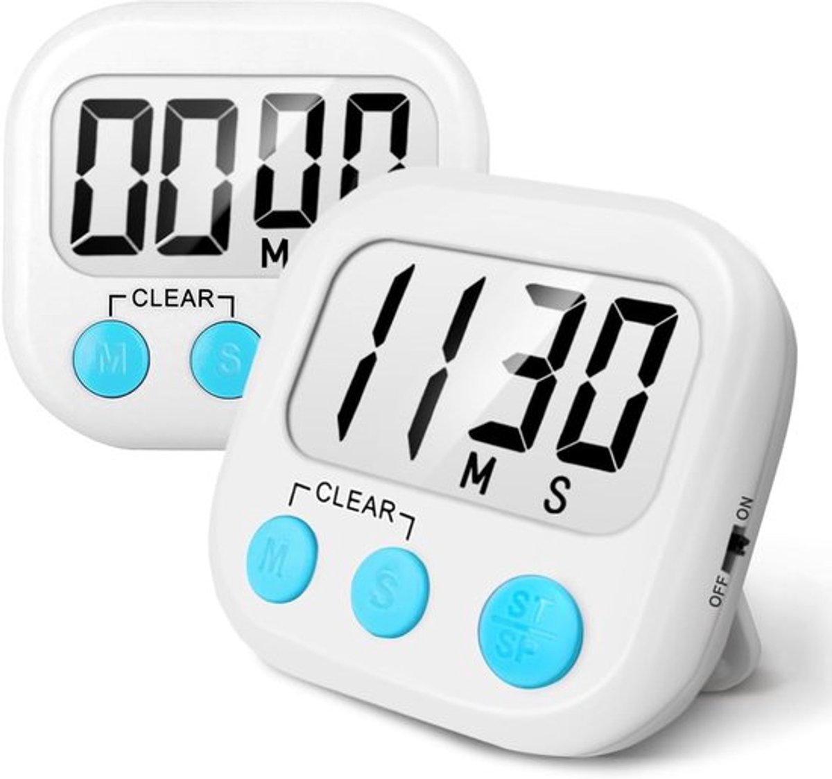Digitale Keuken Timer - Kookwekker Bakwekker - Koken en Bakken - Grote Cijfers Luid Alarm - 2 stuks - Wit