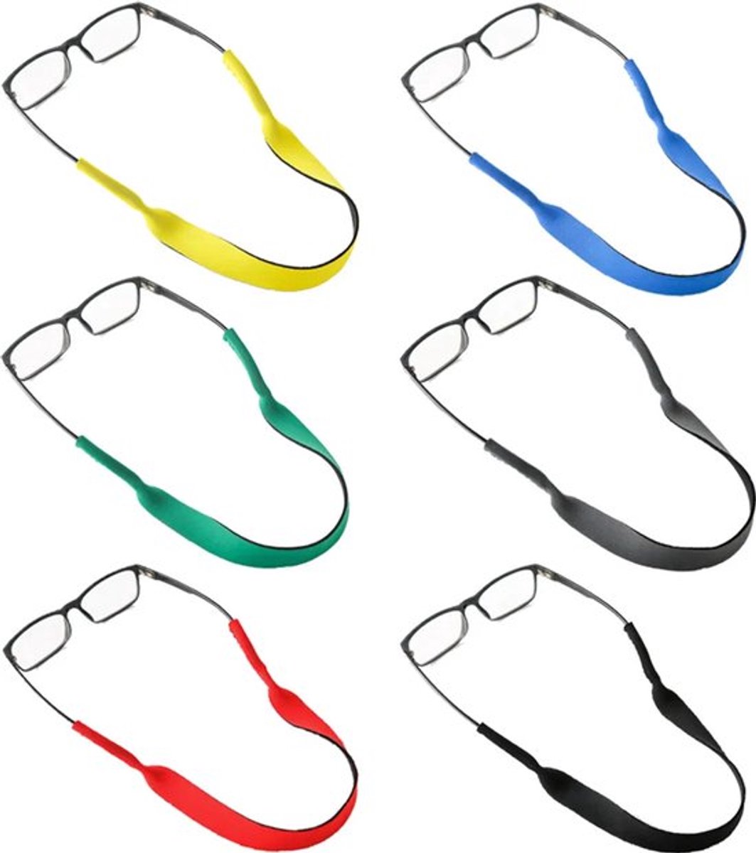 Set van 6 neopreen brillen- en zonnebrilbandjes, antislip bandjes voor sportbrillen (meerdere kleuren, de set van 6 bevat alleen brillenbandjes)