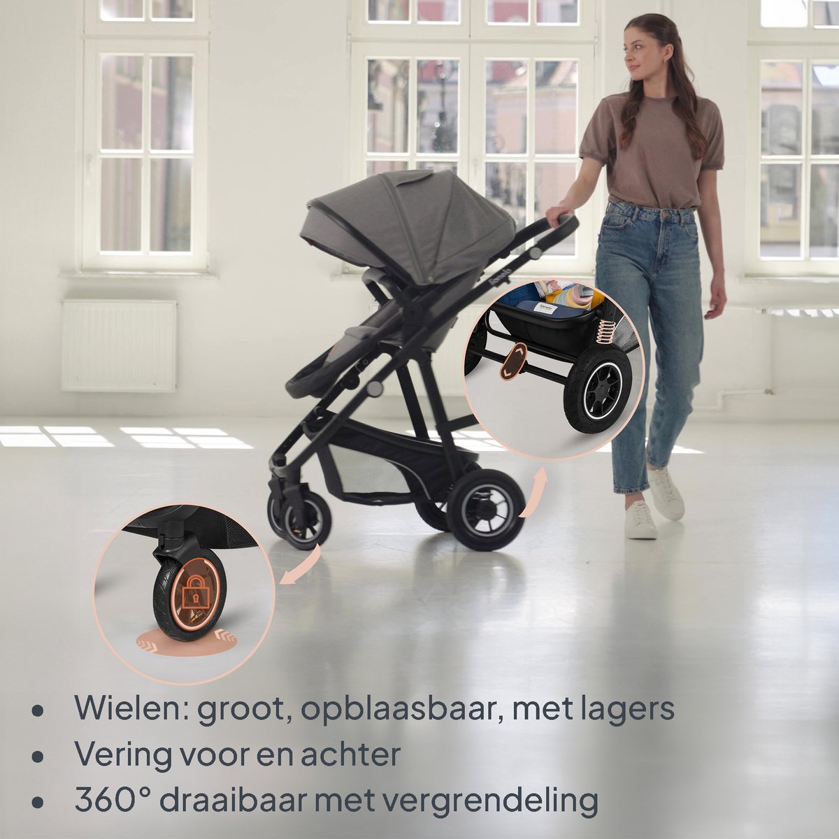 Lionelo Bianka 3-in-1 Kinderwagen met Luchtbanden en Vering thumbnail 5