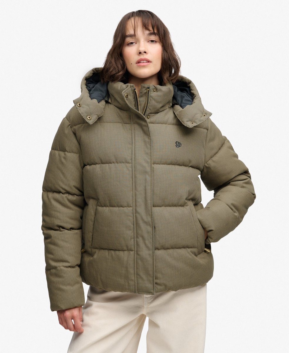 Superdry Premium Geruite Puffer Jas met Capuchon Dames Gewatteerde jassen Bruin