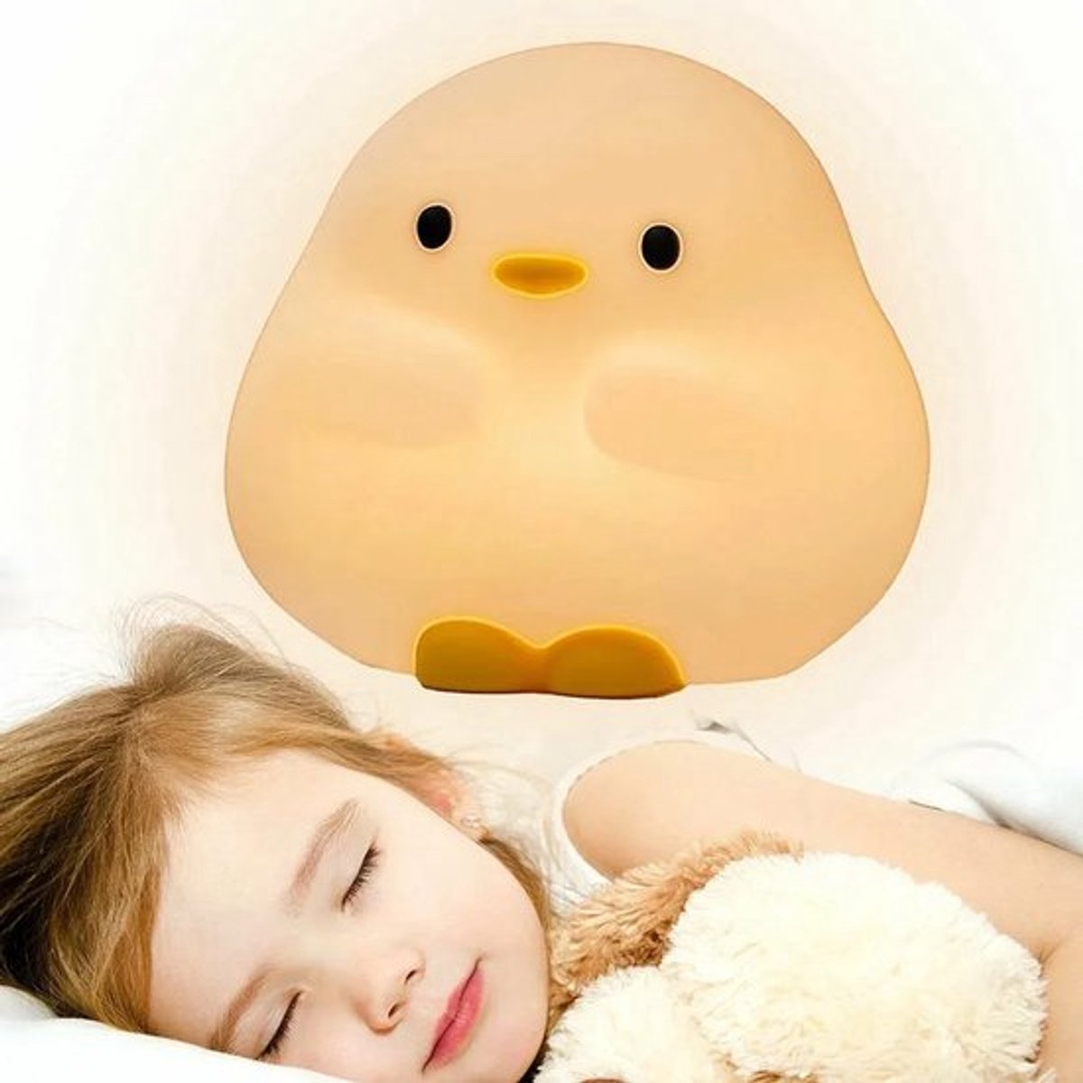 Eendvormig nachtlampje, babykamerlampje, siliconen nachtlampje, dimbaar, USB-oplaadfunctie, zacht warm licht, decoratieve verlichting voor de babykamer.