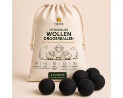 Drogerballen XL - 6 Stuks - 100% Nieuw-Zeelandse Schapenwol - Herbruikbare Wasdrogerballen - Natuurlijk Alternatief voor Wasverzachter - Helpt Droogtijd te Verkorten & Energie te Besparen - Inclusief Gratis Lavendel Geurolie - Zwart