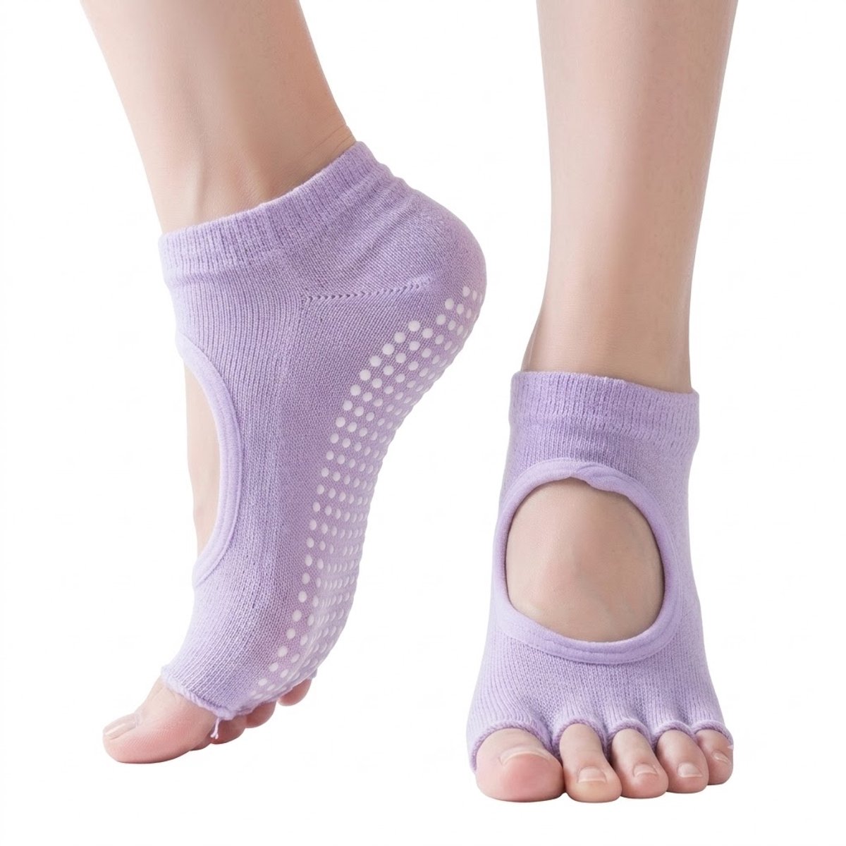 Lichtpaars antislip pilates sokken dames ademende yoga sokken met open wreef en split teen siliconen antislip zool sport sokken voor pilates yoga barre dans fitness en vloeroefeningen maat 36-40