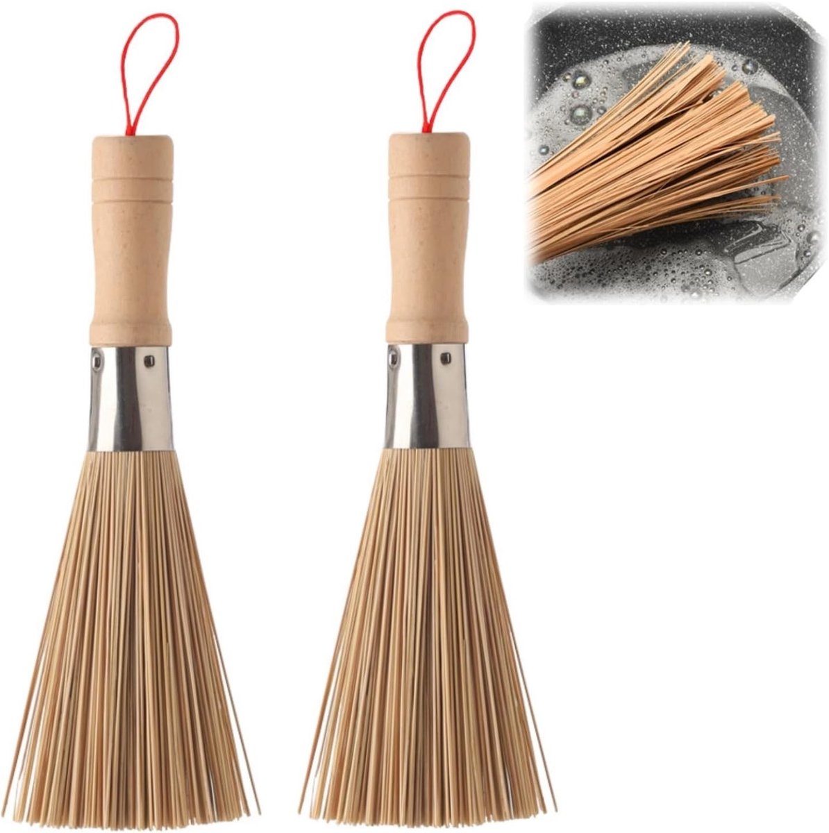 Set van 2 Schoonmaakborstels voor Keuken, Groente- en Wokborstel, Ideaal voor Pannen, Borden en Bestek, Duurzaam en Milieuvriendelijk