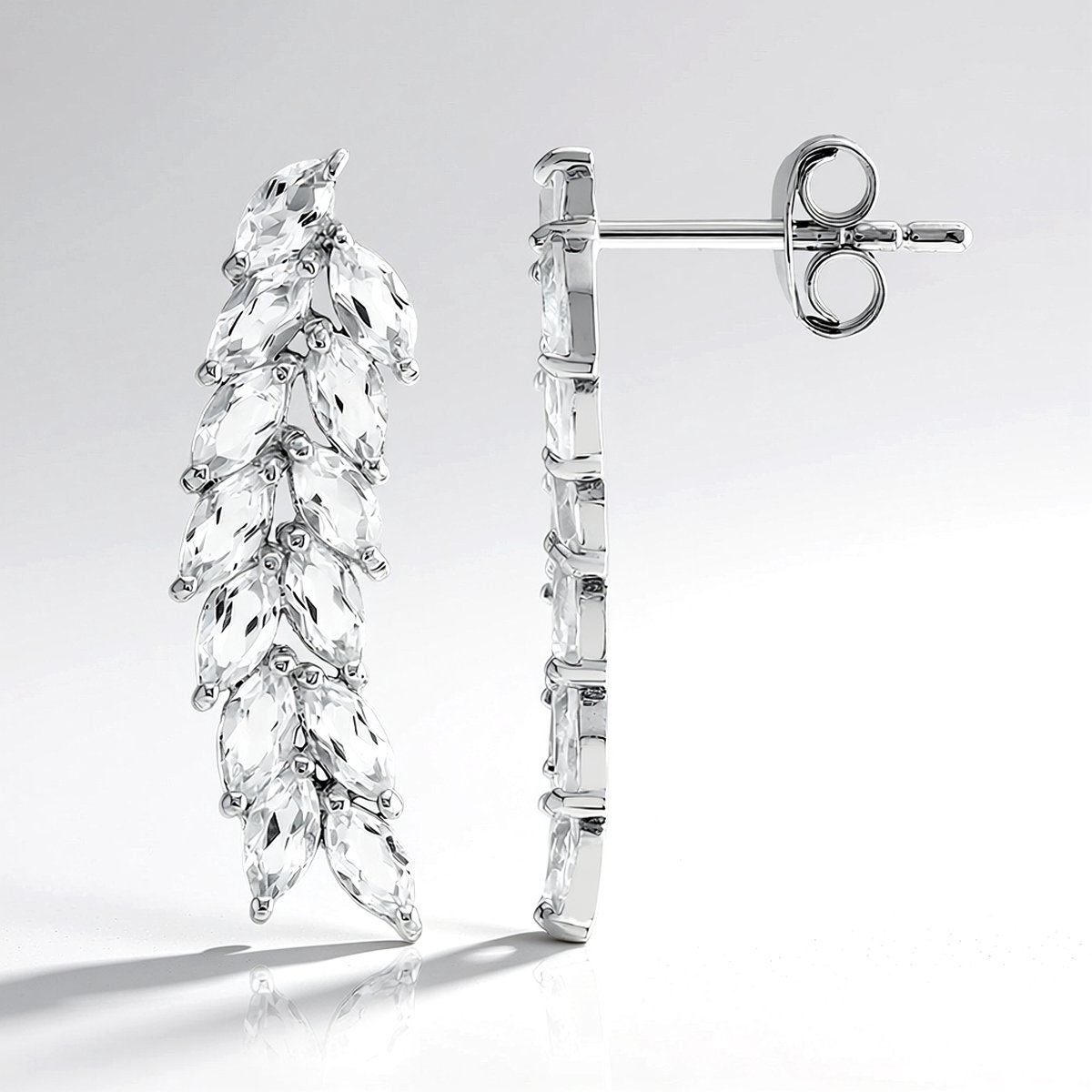 Cavill - Zilveren Oorbellen met Marquise Geslepen Witte Topaas - 925 Sterling Zilver - 1,87 Ct - Elegante Tijdloze Oorstekers voor Dames